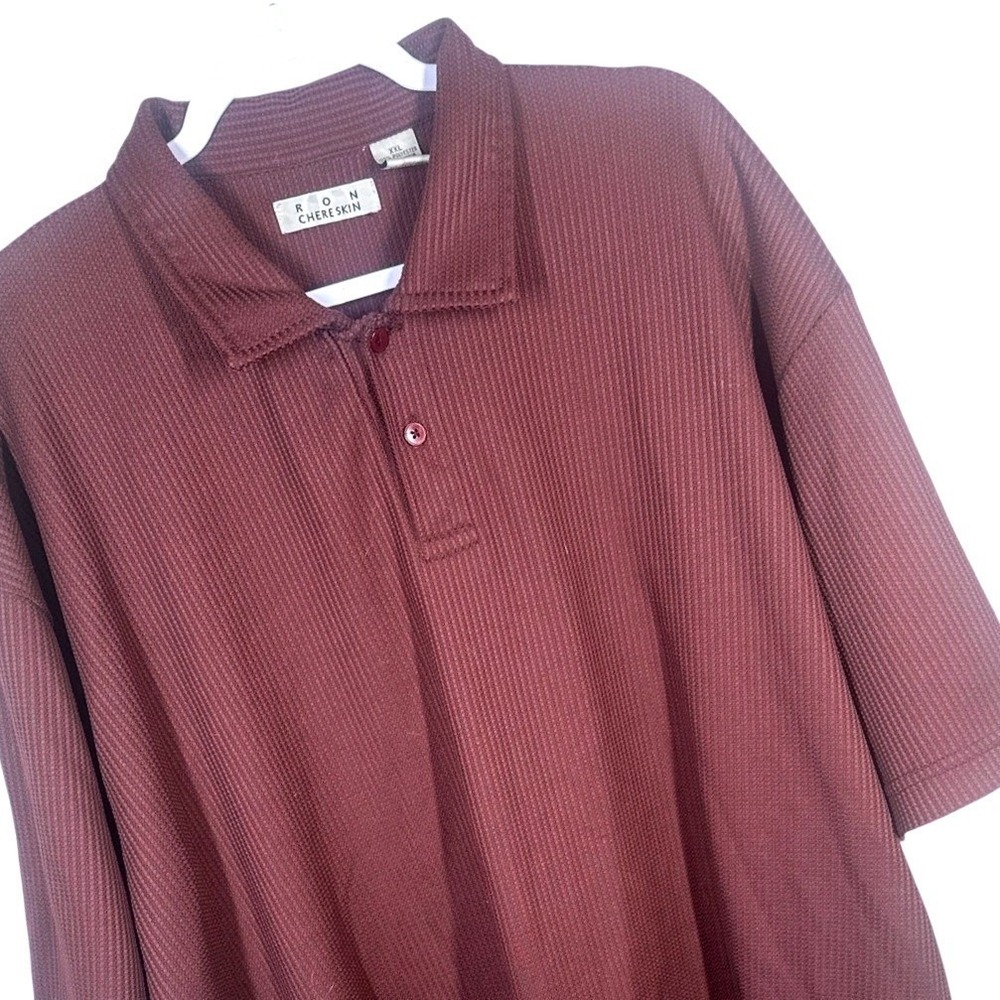 Ron Chereskin Men's XXL Burgundy Textured Polo Shirt Short Sleeve‎ Button Up